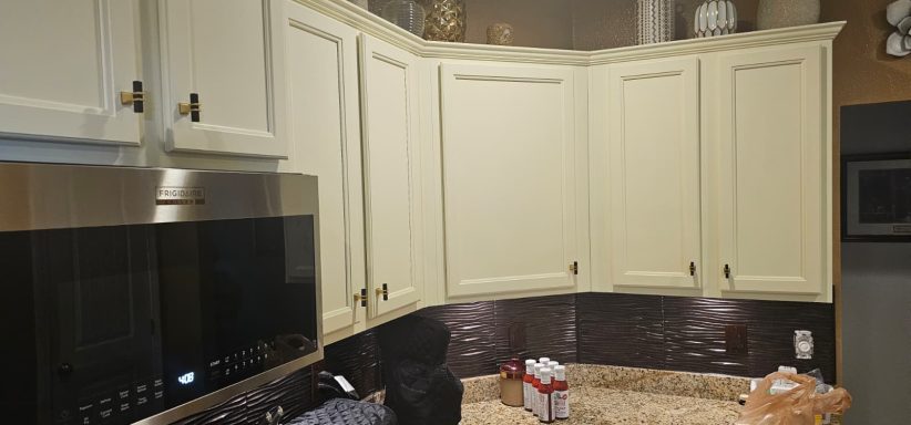 Backsplash added and cupboards painted